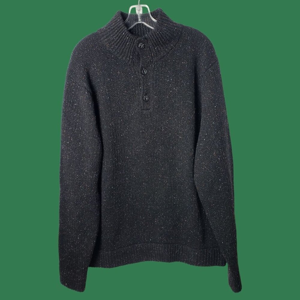 Patagonia Vtg Fisherman's Stitch 3 Button Placket  Sweater Blk Multicolor Large